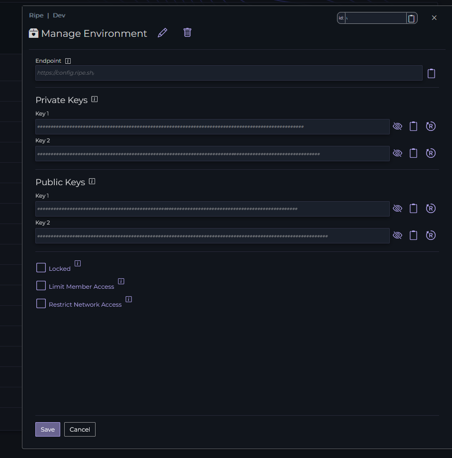 Manage environment dialog